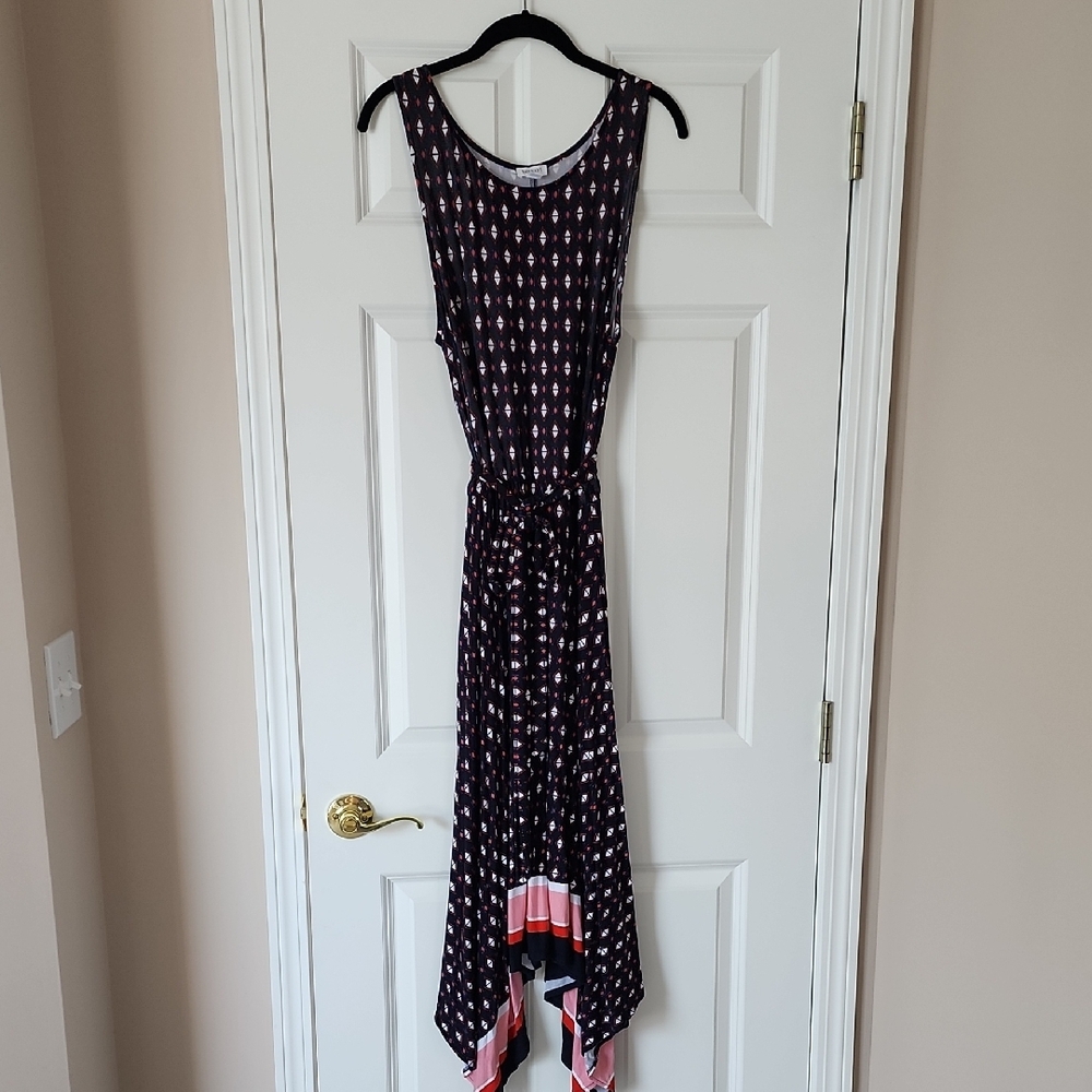 Elegant Derk Blue Multi Color Patterned Women's Dress LNC